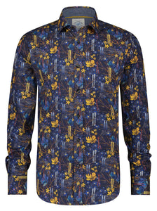 A Fish Named Fred Navy Flower Print LS Shirt